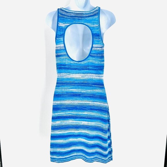 & OTHER STORIES Minidress Size S Cutout Space Dyed Cotton & Linen Space Dye Blue - Picture 7 of 12